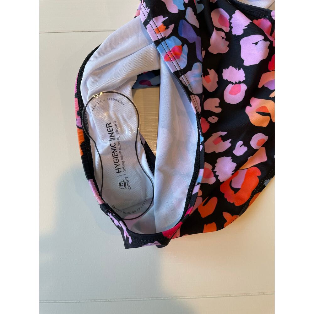 Cupshe One Piece Swimsuit NWOT Sz L Multicolored Leopard Print O Ring Cutout - Picture 10 of 14